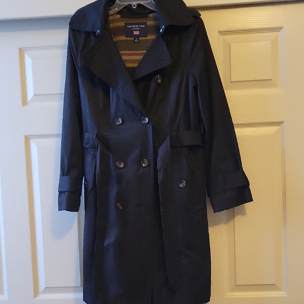 London Fog Black Trench Coat Size M